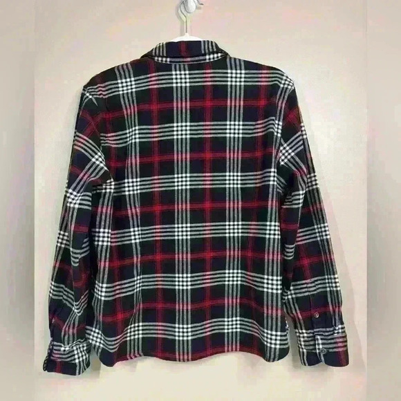 Chaps black red white plaid zip up flannel shirt jacket shacket size XL petite - Picture 5 of 10